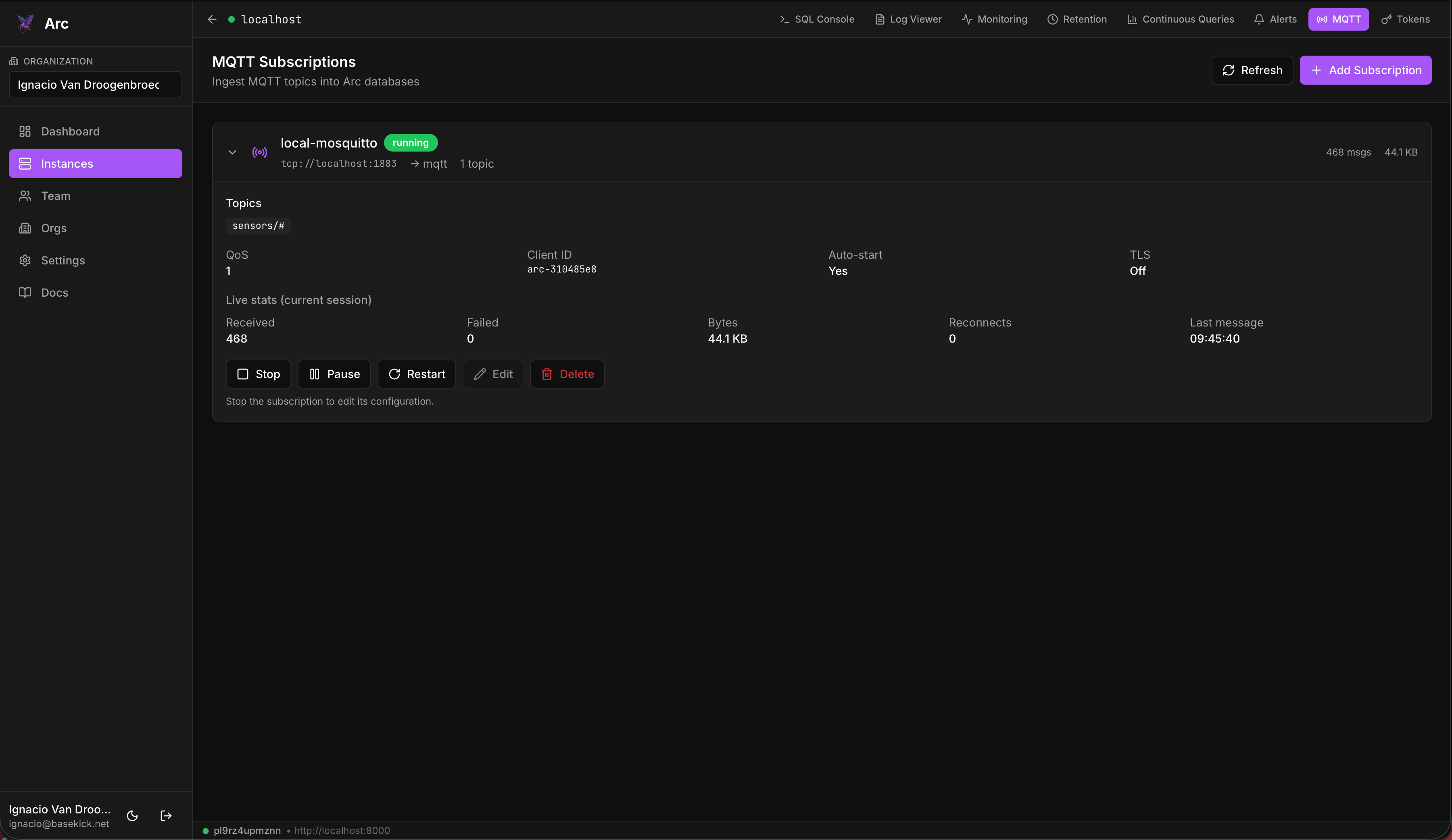 Launchpad MQTT subscription management with live stats