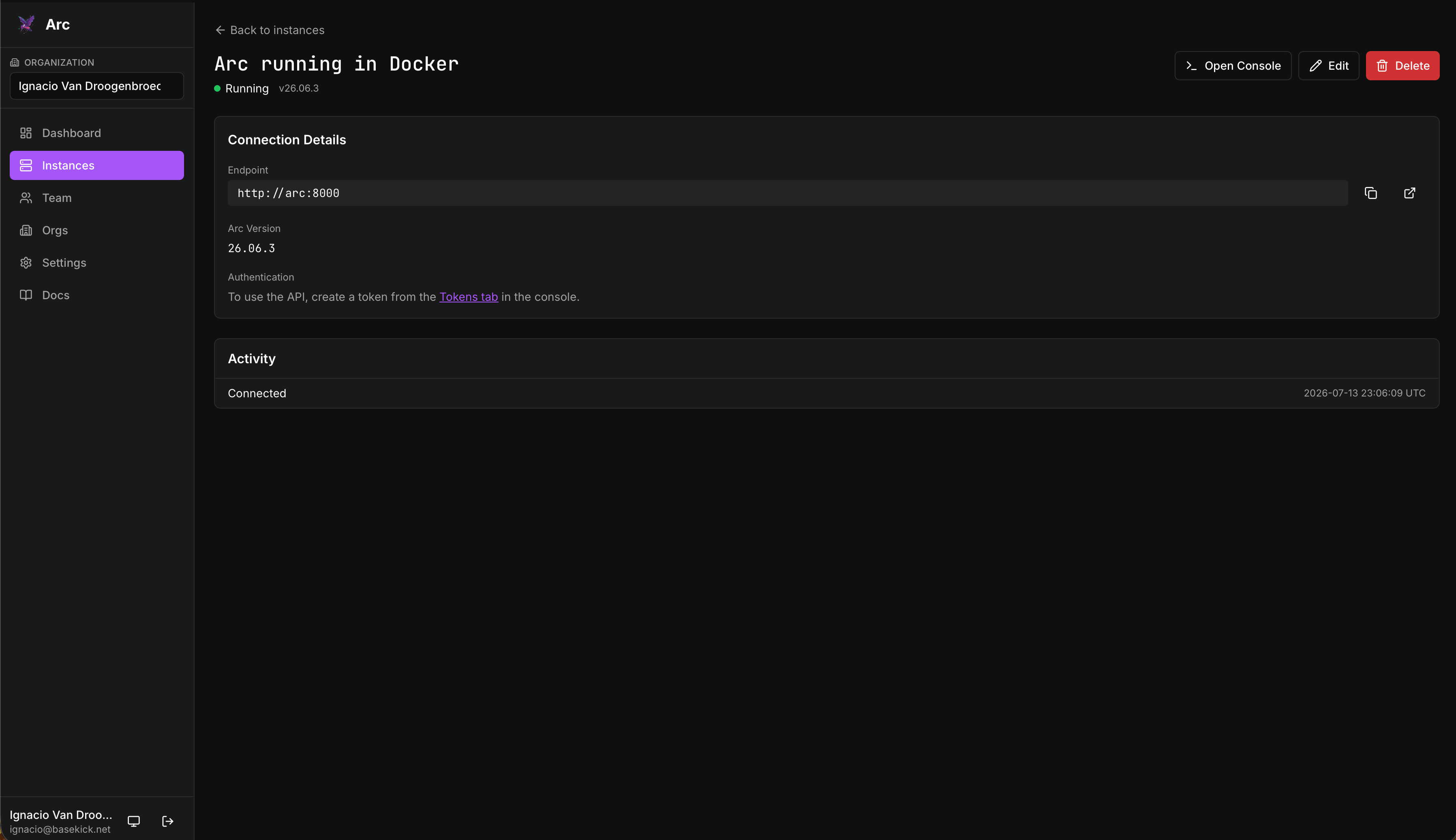 Arc server connected