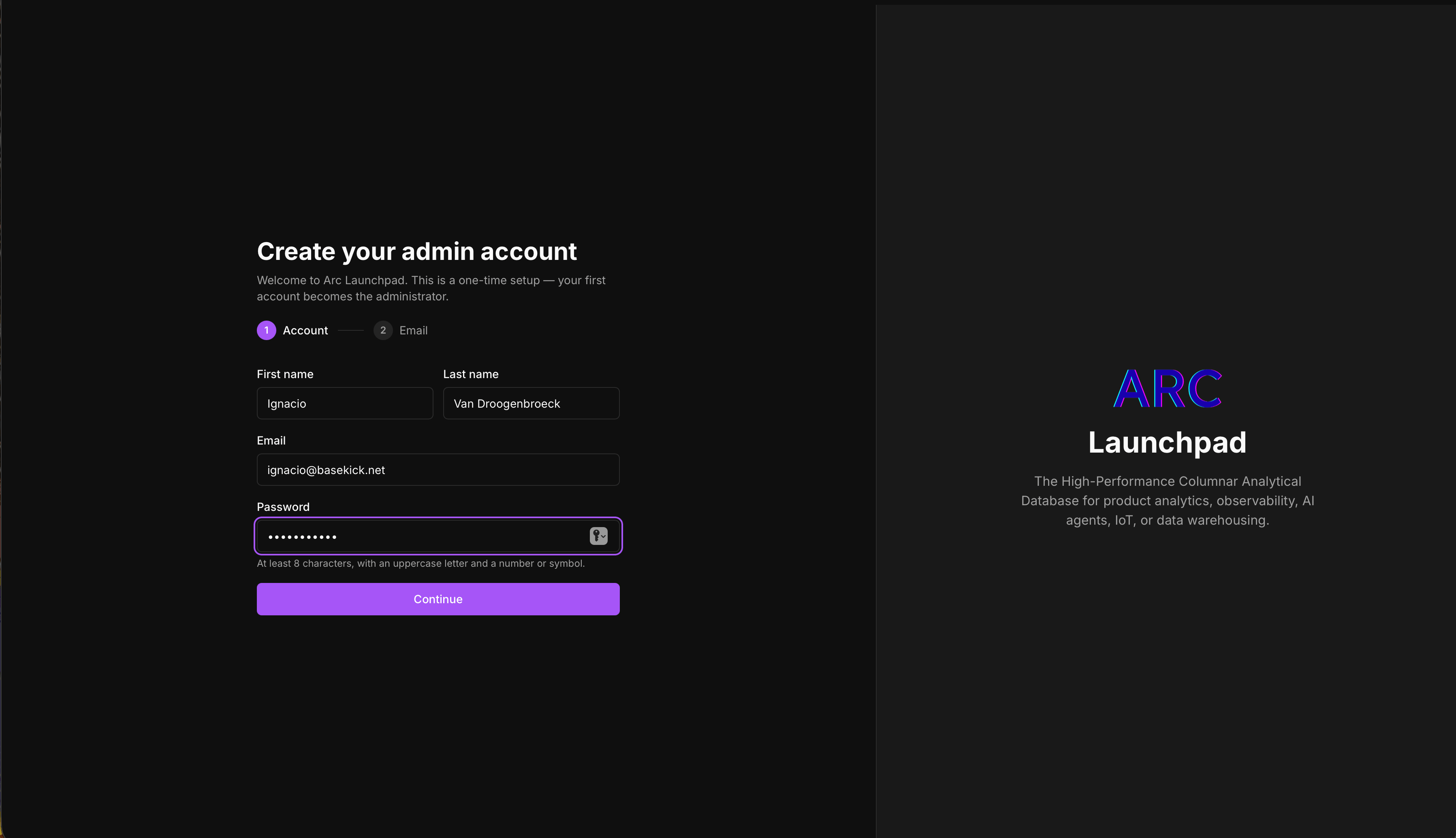 Create your admin account